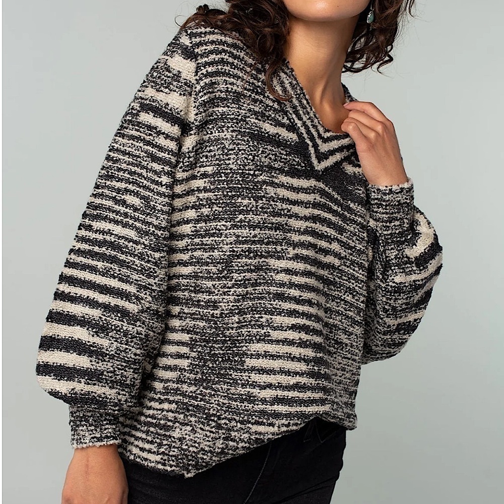 Love Stitch Black and White Striped Sweater